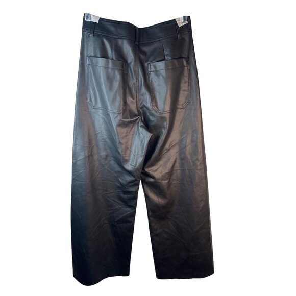 ZARA Faux Leather Size 6 Cropped Wide Leg Pants Black - Picture 3 of 13